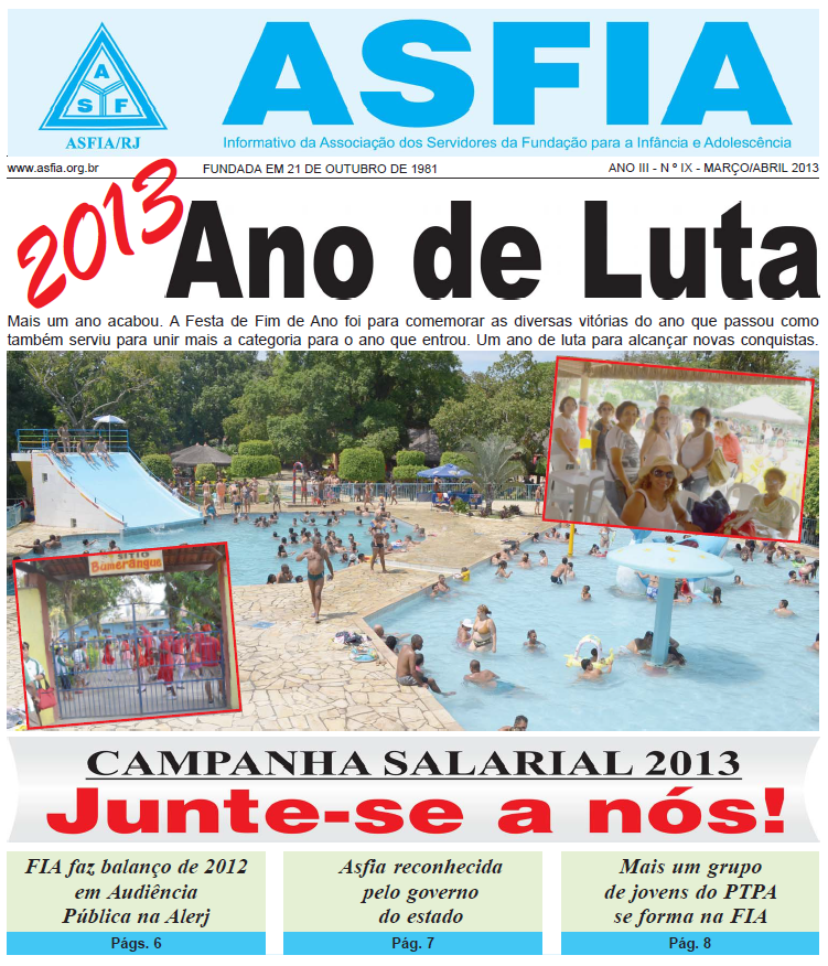 Capa de ASFIA: 2013 — Ano de luta